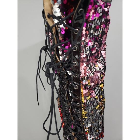 GORGEOUS Chase + Chloe Over Knee‎ Sequin Lace Front Boots Size 10 - Picture 8 of 10